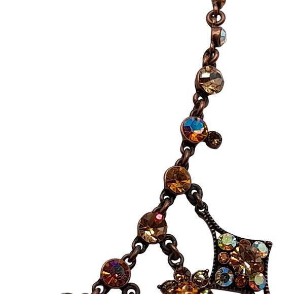 Felecia Topaz Rhinestone Dangle Necklace, Bronze Tone, 17 1/2 Inches, China - Picture 9 of 14